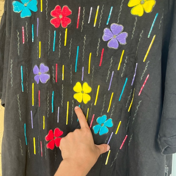 Vintage 90s Flower Petal T-shirt XL - Picture 3 of 4